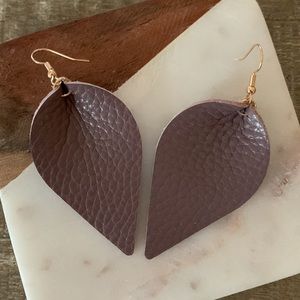 Matte Plum Leather Petal Earrings